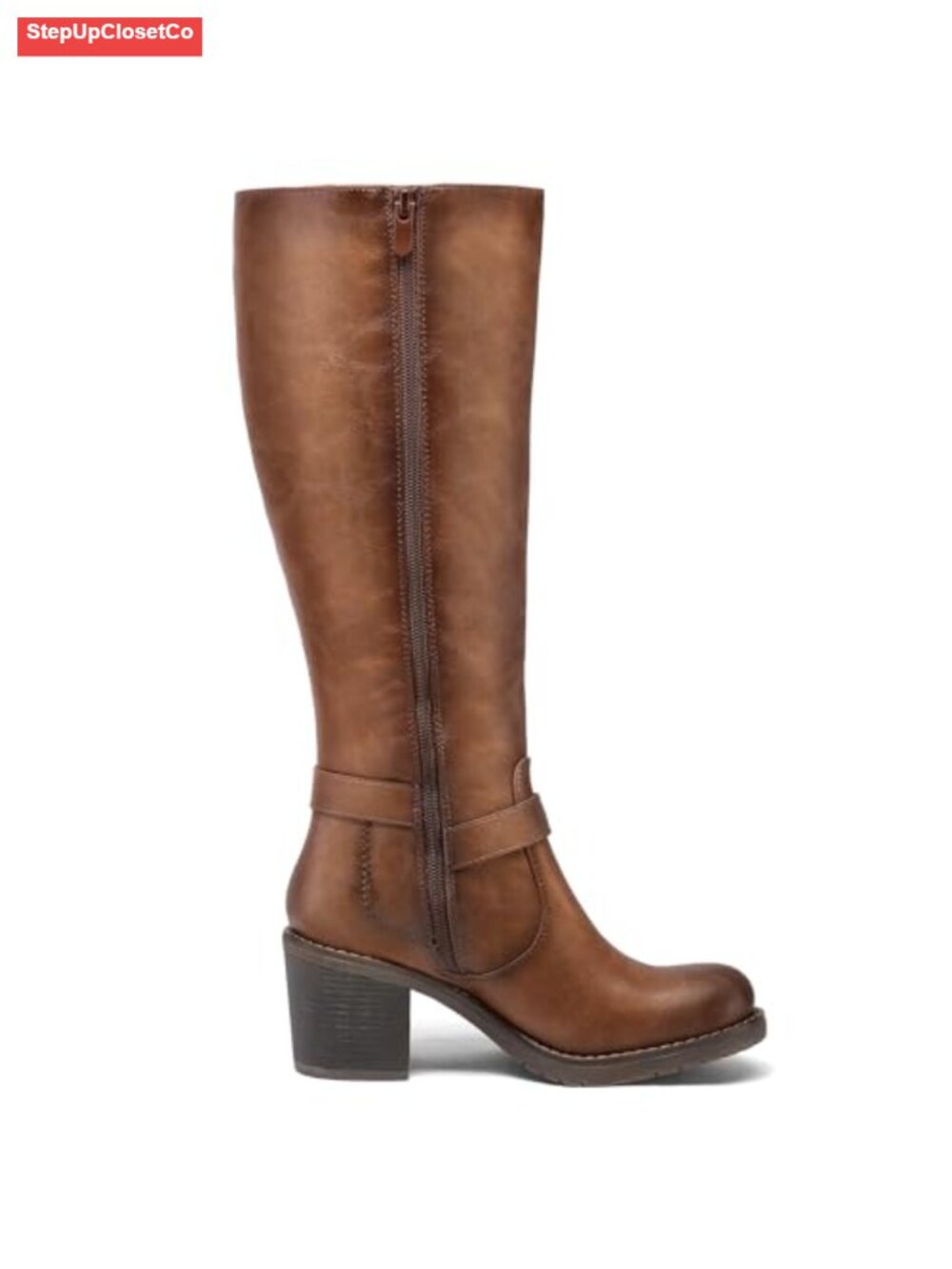 Women's Knee High Block Heel Boots Chunky Stacked Heel Side Zip PU - Picture 2 of 6